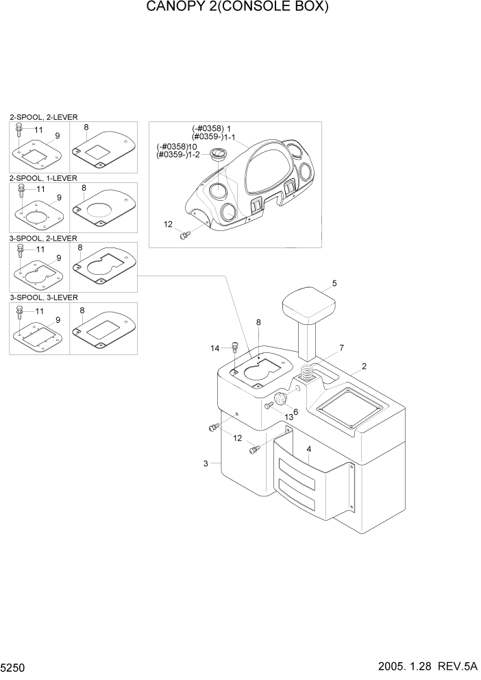 Схема запчастей Hyundai HL770-7 - PAGE 5250 CANOPY 2(CONSOLE BOX) СТРУКТУРА