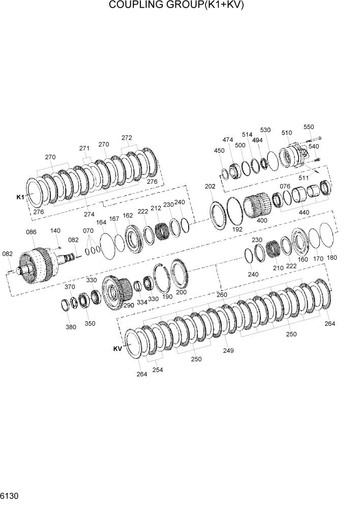 Схема запчастей Hyundai HL770-7 - PAGE 6130 COUPLING GROUP(K1+KV) СИЛОВАЯ СИСТЕМА