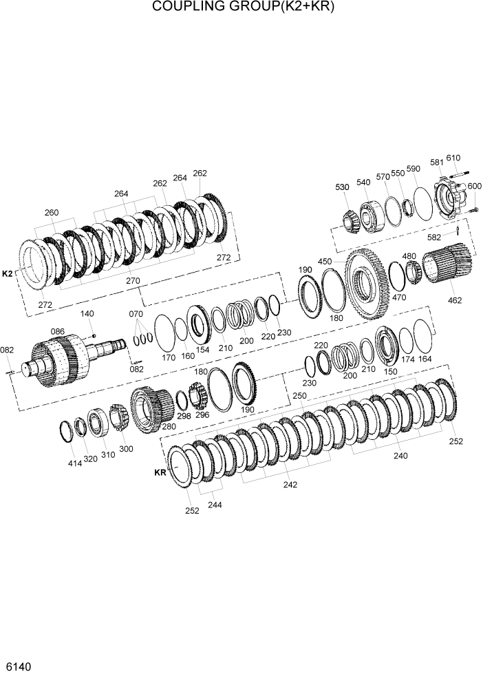 Схема запчастей Hyundai HL770-7 - PAGE 6140 COUPLING GROUP(K2+KR) СИЛОВАЯ СИСТЕМА