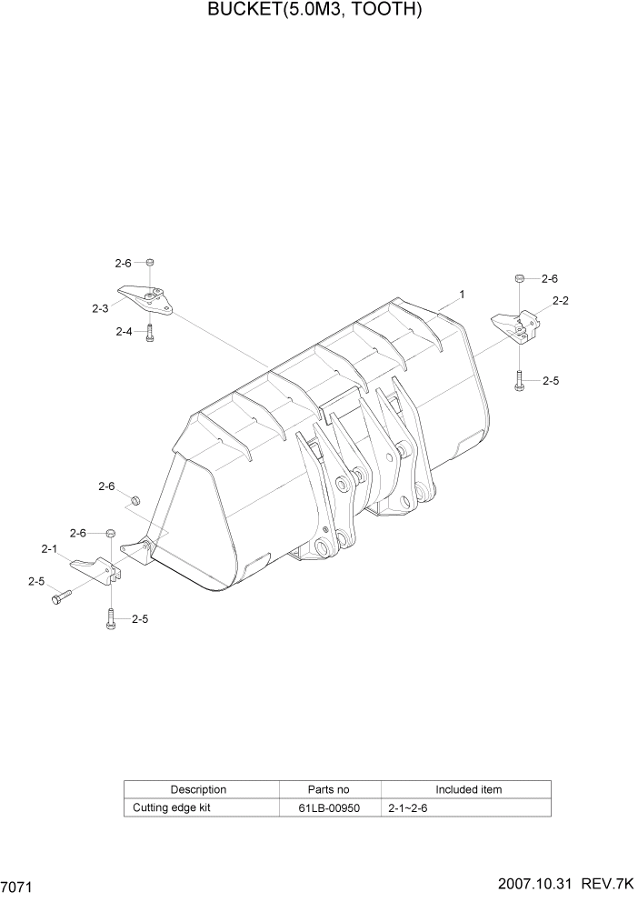 Схема запчастей Hyundai HL770-7 - PAGE 7071 BUCKET(5.0M3, TOOTH) РАБОЧЕЕ ОБОРУДОВАНИЕ