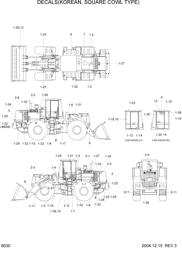 Схема запчастей Hyundai HL770-7 - PAGE 8030 DECALS(KOREAN, SQUARE COWL TYPE) ДРУГИЕ ЧАСТИ