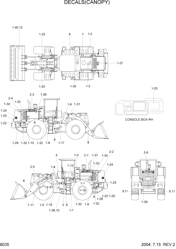 Схема запчастей Hyundai HL770-7 - PAGE 8035 DECALS(CANOPY) ДРУГИЕ ЧАСТИ