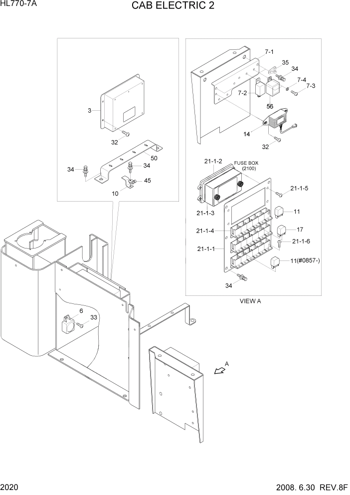 Схема запчастей Hyundai HL770-7A - PAGE 2020 CAB ELECTRIC 2 ЭЛЕКТРИЧЕСКАЯ СИСТЕМА