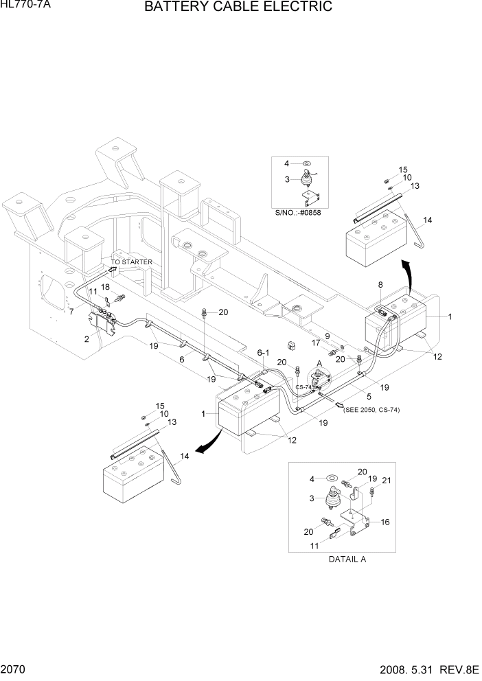 Схема запчастей Hyundai HL770-7A - PAGE 2070 BATTERY CABLE ELECTRIC ЭЛЕКТРИЧЕСКАЯ СИСТЕМА