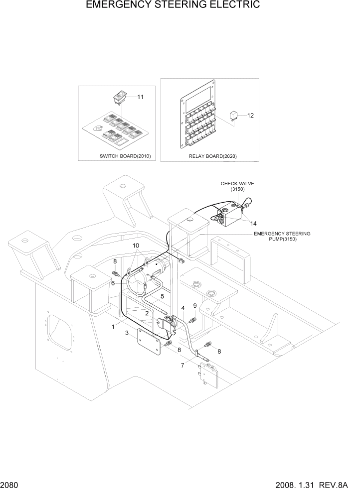 Схема запчастей Hyundai HL770-7A - PAGE 2080 EMERGENCY STEERING ELECTRIC ЭЛЕКТРИЧЕСКАЯ СИСТЕМА