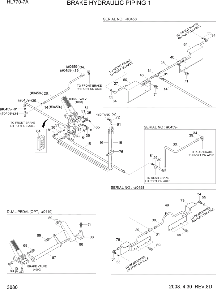 Схема запчастей Hyundai HL770-7A - PAGE 3080 BRAKE HYDRAULIC PIPING 1 ГИДРАВЛИЧЕСКАЯ СИСТЕМА