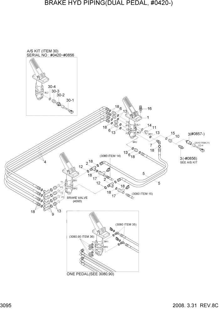 Схема запчастей Hyundai HL770-7A - PAGE 3095 BRAKE HYD PIPING(DUAL PEDAL, #0420-) ГИДРАВЛИЧЕСКАЯ СИСТЕМА