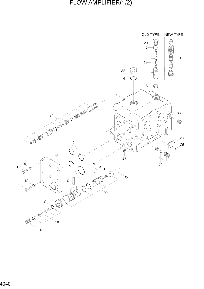 Схема запчастей Hyundai HL770-7A - PAGE 4040 FLOW AMPLIFIER(1/2) ГИДРАВЛИЧЕСКИЕ КОМПОНЕНТЫ