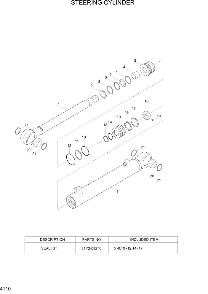 Схема запчастей Hyundai HL770-7A - PAGE 4110 STEERING CYLINDER ГИДРАВЛИЧЕСКИЕ КОМПОНЕНТЫ