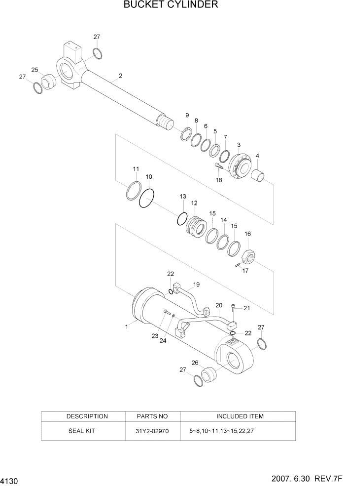 Схема запчастей Hyundai HL770-7A - PAGE 4130 BUCKET CYLINDER ГИДРАВЛИЧЕСКИЕ КОМПОНЕНТЫ