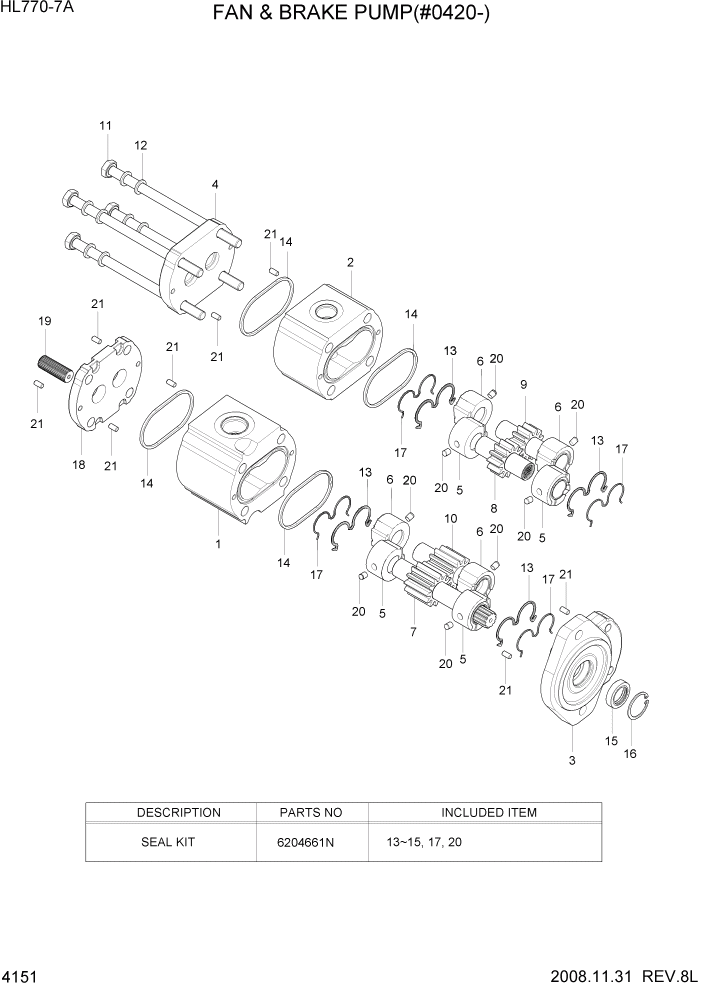 Схема запчастей Hyundai HL770-7A - PAGE 4151 FAN & BRAKE PUMP(#0420-#1436) ГИДРАВЛИЧЕСКИЕ КОМПОНЕНТЫ