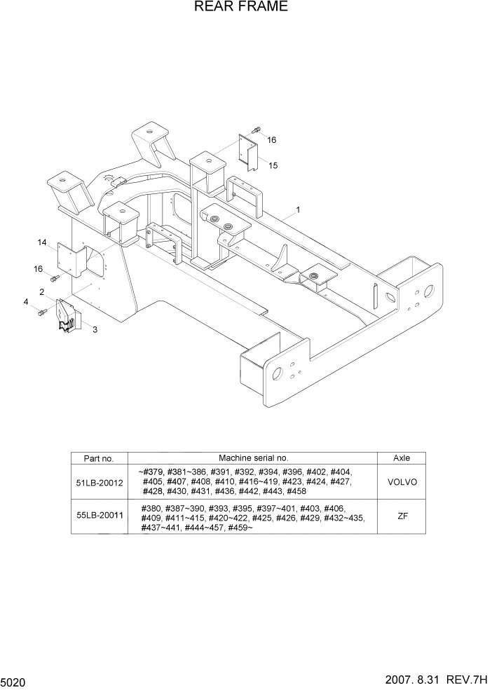 Схема запчастей Hyundai HL770-7A - PAGE 5020 REAR FRAME СТРУКТУРА