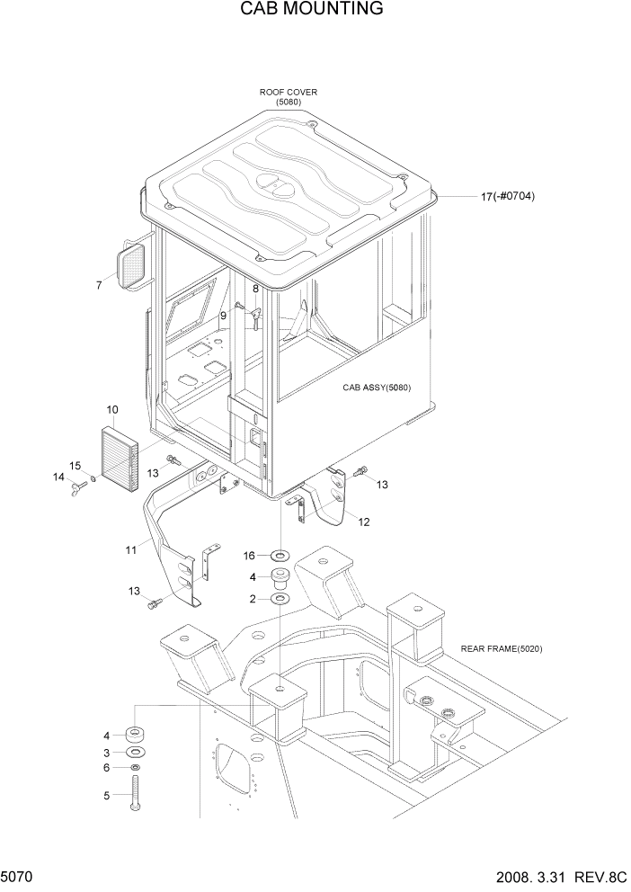 Схема запчастей Hyundai HL770-7A - PAGE 5070 CAB MOUNTING СТРУКТУРА