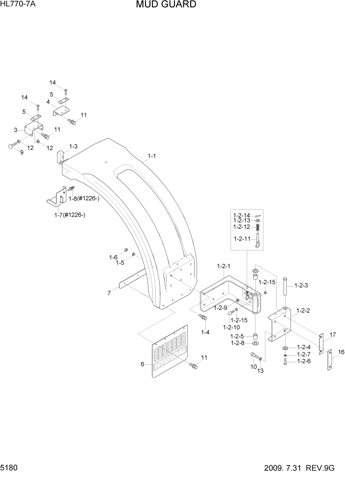 Схема запчастей Hyundai HL770-7A - PAGE 5180 MUD GUARD СТРУКТУРА