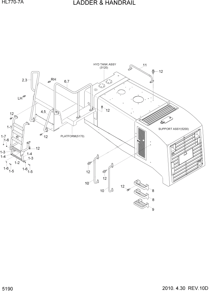 Схема запчастей Hyundai HL770-7A - PAGE 5190 LADDER & HANDRAIL СТРУКТУРА