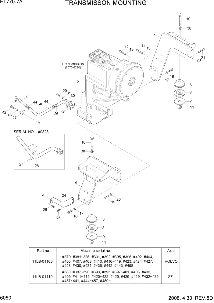 Схема запчастей Hyundai HL770-7A - PAGE 6050 TRANSMISSION MOUNTING СИЛОВАЯ СИСТЕМА