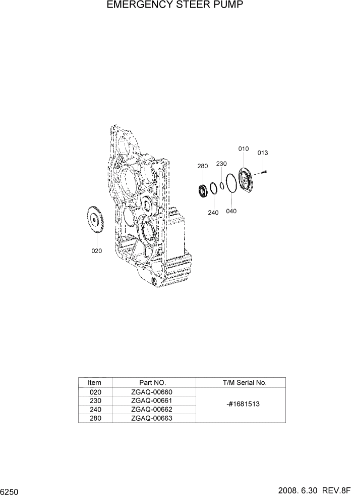 Схема запчастей Hyundai HL770-7A - PAGE 6250 EMERGENCY STEER PUMP СИЛОВАЯ СИСТЕМА