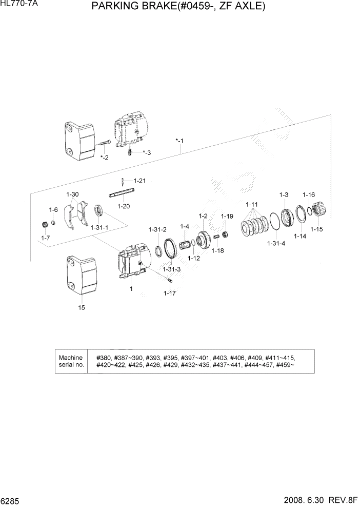 Схема запчастей Hyundai HL770-7A - PAGE 6285 PARKING BRAKE(#0459-, ZF) СИЛОВАЯ СИСТЕМА