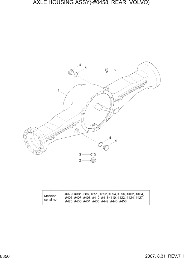 Схема запчастей Hyundai HL770-7A - PAGE 6350 AXLE HOUSING ASSY(-#0458, RR, VOLVO) СИЛОВАЯ СИСТЕМА