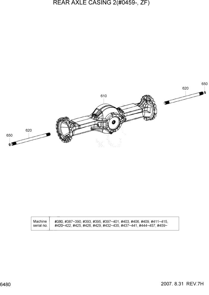 Схема запчастей Hyundai HL770-7A - PAGE 6480 REAR AXLE CASING 2(#0459-, ZF) СИЛОВАЯ СИСТЕМА