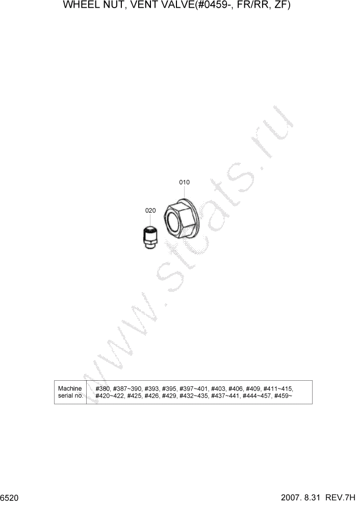 Схема запчастей Hyundai HL770-7A - PAGE 6520 WHEEL NUT, VENT VALVE(#0459-, ZF) СИЛОВАЯ СИСТЕМА