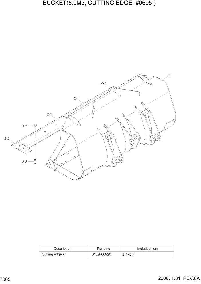 Схема запчастей Hyundai HL770-7A - PAGE 7065 BUCKET(5.0M3, CUTTING DEGE, #0695-) РАБОЧЕЕ ОБОРУДОВАНИЕ