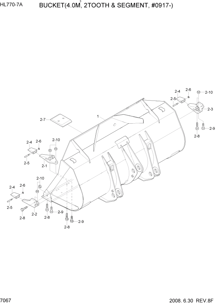 Схема запчастей Hyundai HL770-7A - PAGE 7067 BUCKET(4.0M3, 2TOOTH & SEGMENT) РАБОЧЕЕ ОБОРУДОВАНИЕ