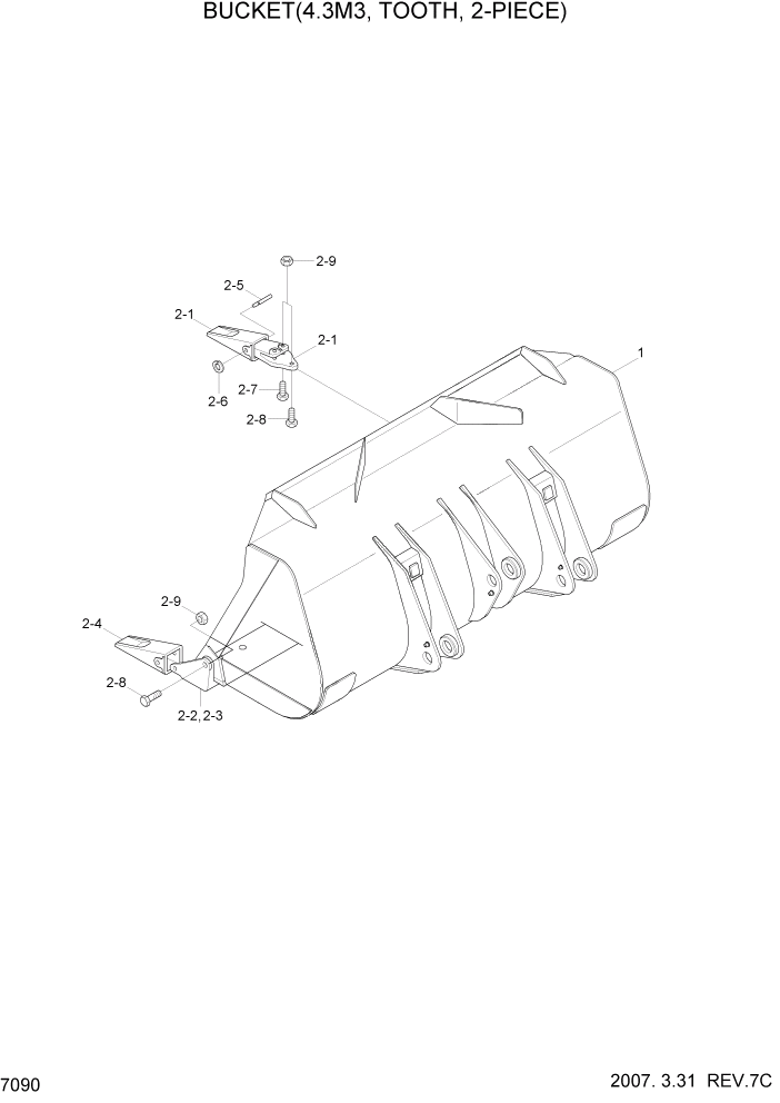 Схема запчастей Hyundai HL770-7A - PAGE 7090 BUCKET(4.3M3, TOOTH, 2-PIECE) РАБОЧЕЕ ОБОРУДОВАНИЕ