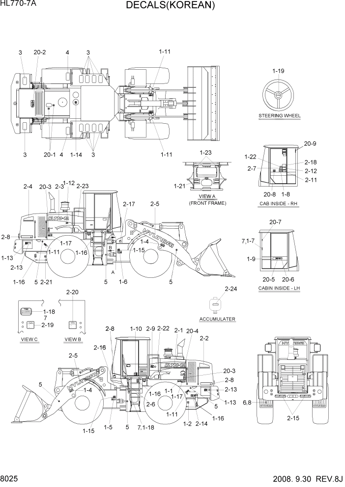 Схема запчастей Hyundai HL770-7A - PAGE 8025 DECALS(KOREAN) ДРУГИЕ ЧАСТИ