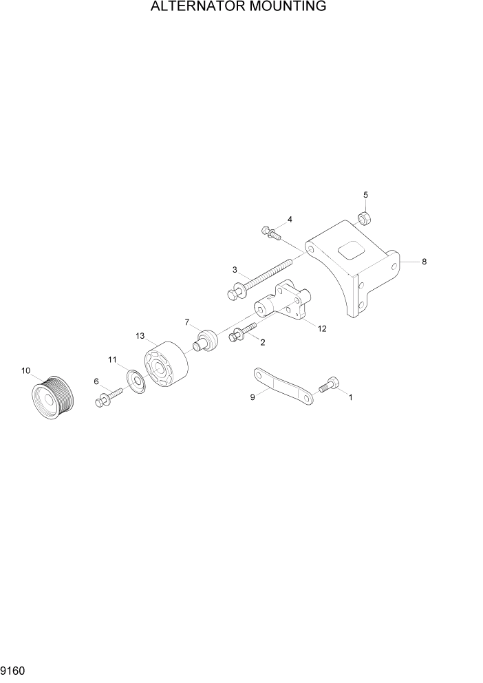 Схема запчастей Hyundai HL770-7A - PAGE 9160 ALTERNATOR MOUNTING ДВИГАТЕЛЬ БАЗА