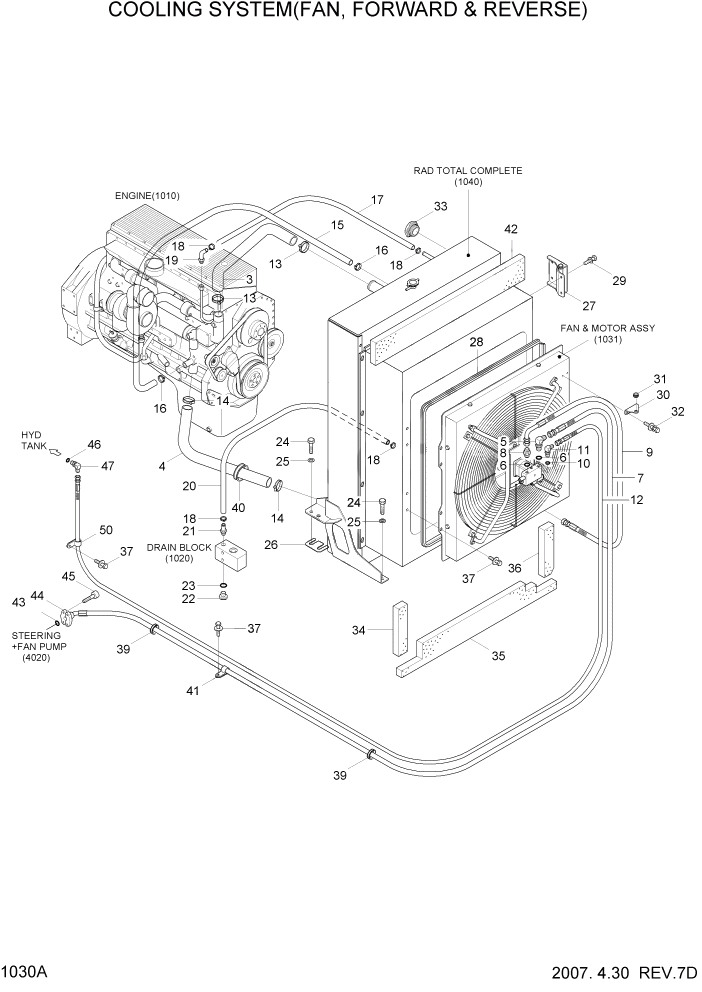 Схема запчастей Hyundai HL780-7A - PAGE 1030A COOLING SYSTEM(FAN, FORWARD & REVERSE) СИСТЕМА ДВИГАТЕЛЯ