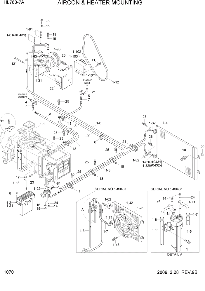 Схема запчастей Hyundai HL780-7A - PAGE 1070 AIRCON & HEATER MOUNTING СИСТЕМА ДВИГАТЕЛЯ