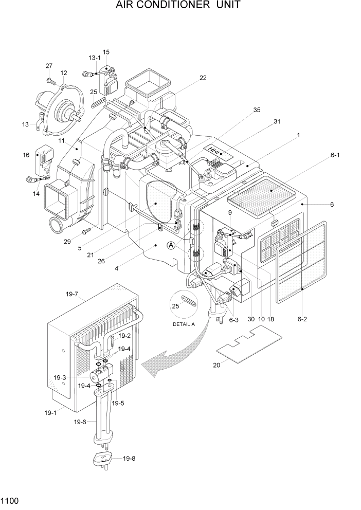 Схема запчастей Hyundai HL780-7A - PAGE 1100 AIR CONDITIONER UNIT СИСТЕМА ДВИГАТЕЛЯ