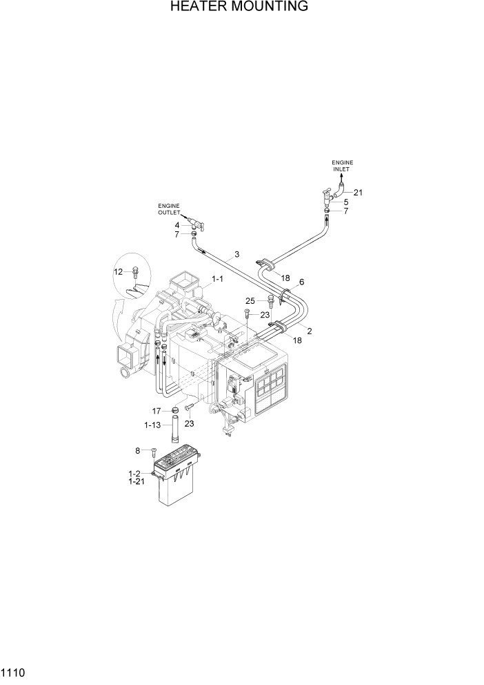 Схема запчастей Hyundai HL780-7A - PAGE 1110 HEATER MOUNTING СИСТЕМА ДВИГАТЕЛЯ