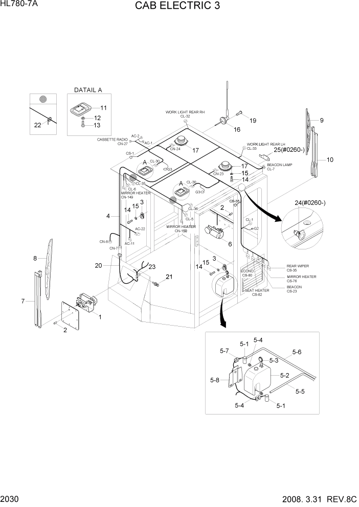 Схема запчастей Hyundai HL780-7A - PAGE 2030 CAB ELECTRIC 3 ЭЛЕКТРИЧЕСКАЯ СИСТЕМА