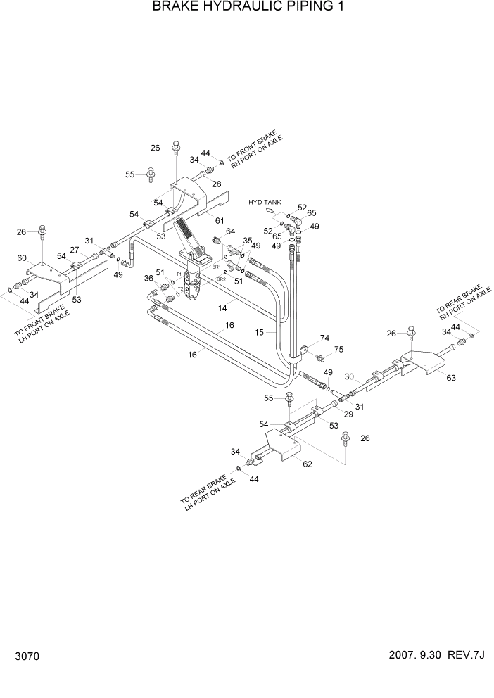 Схема запчастей Hyundai HL780-7A - PAGE 3070 BRAKE HYDRAULIC PIPING 1 ГИДРАВЛИЧЕСКАЯ СИСТЕМА