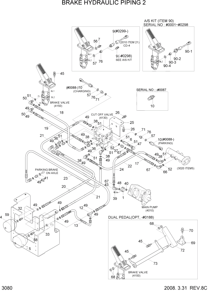 Схема запчастей Hyundai HL780-7A - PAGE 3080 BRAKE HYDRAULIC PIPING 2 ГИДРАВЛИЧЕСКАЯ СИСТЕМА