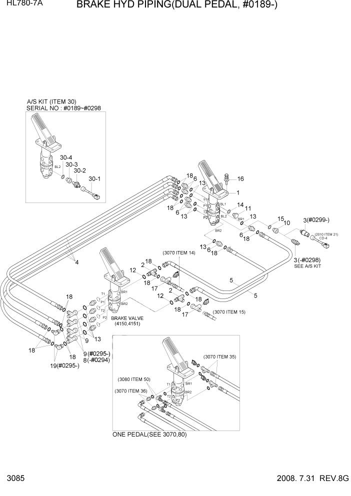 Схема запчастей Hyundai HL780-7A - PAGE 3085 BRAKE HYD PIPING(DUAL PEDAL, #0189-) ГИДРАВЛИЧЕСКАЯ СИСТЕМА