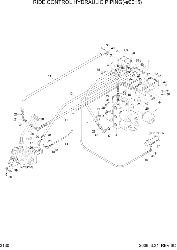 Схема запчастей Hyundai HL780-7A - PAGE 3130 RIDE CONTROL HYDRAULIC PIPING(-#0015) ГИДРАВЛИЧЕСКАЯ СИСТЕМА