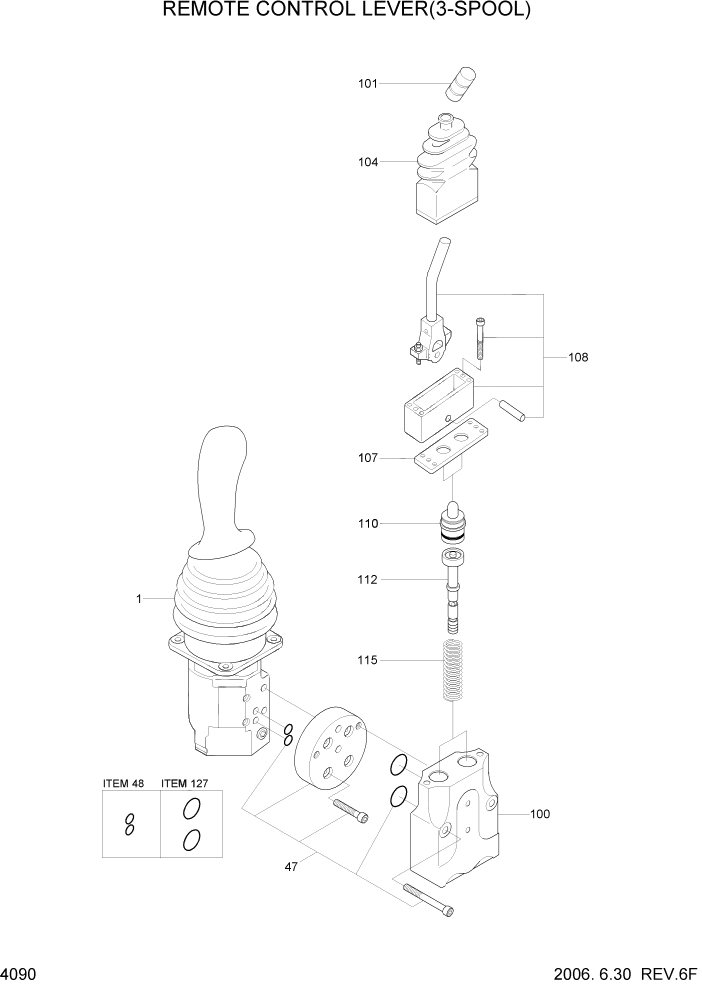 Схема запчастей Hyundai HL780-7A - PAGE 4090 REMOTE CONTROL LEVER(3-SPOOL) ГИДРАВЛИЧЕСКИЕ КОМПОНЕНТЫ