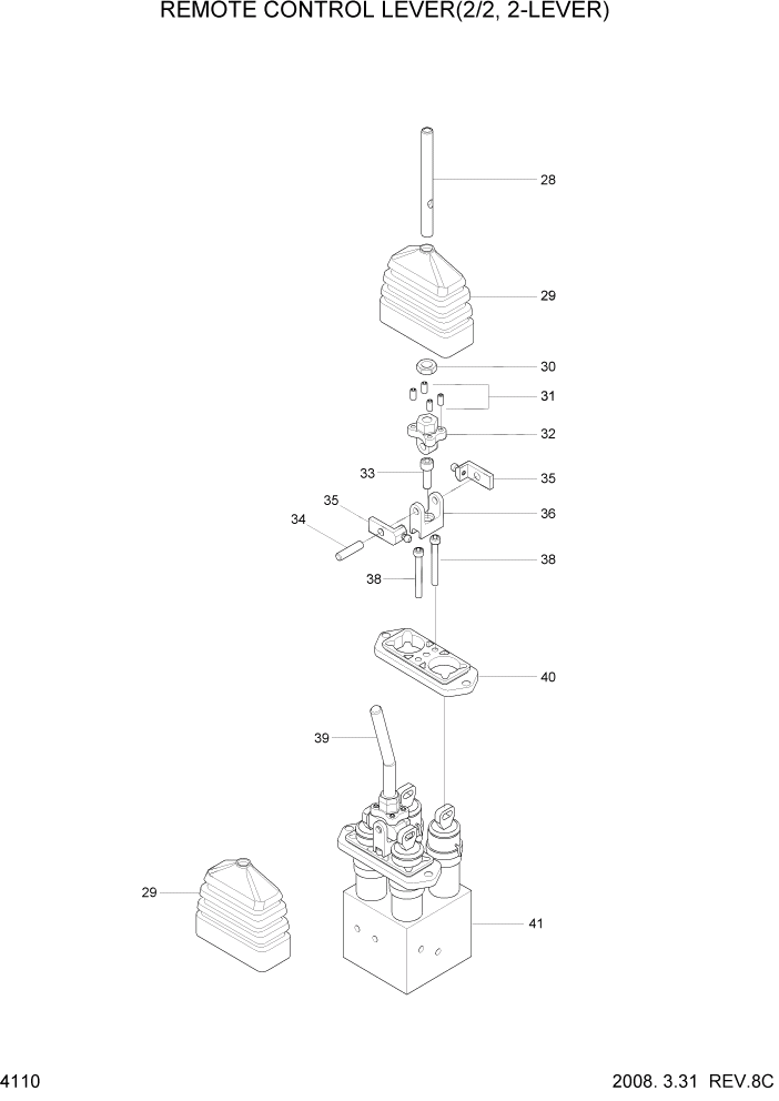 Схема запчастей Hyundai HL780-7A - PAGE 4110 REMOTE CONTROL LEVER(2/2, 2-LEVER) ГИДРАВЛИЧЕСКИЕ КОМПОНЕНТЫ