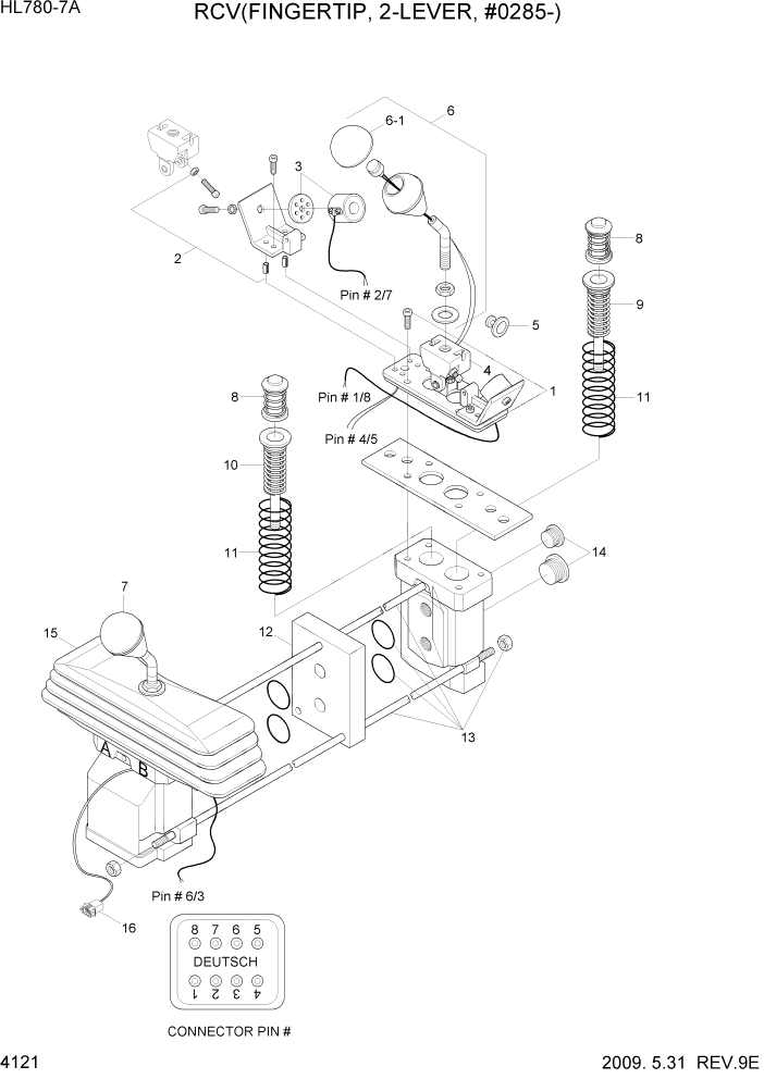 Схема запчастей Hyundai HL780-7A - PAGE 4121 RCV(FINGERTIP, 2-LEVER, #0285-) ГИДРАВЛИЧЕСКИЕ КОМПОНЕНТЫ