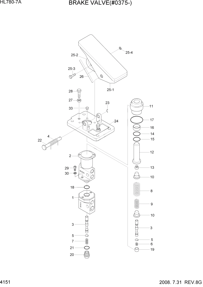 Схема запчастей Hyundai HL780-7A - PAGE 4151 BRAKE VALVE(#0375-) ГИДРАВЛИЧЕСКИЕ КОМПОНЕНТЫ