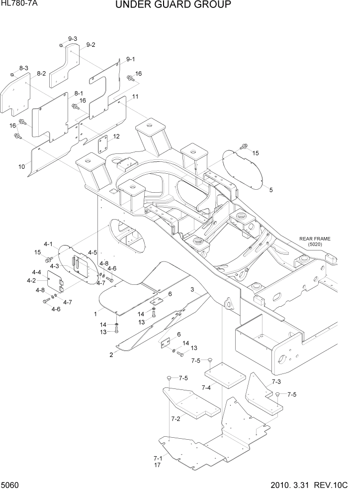 Схема запчастей Hyundai HL780-7A - PAGE 5060 UNDER GUARD GROUP СТРУКТУРА