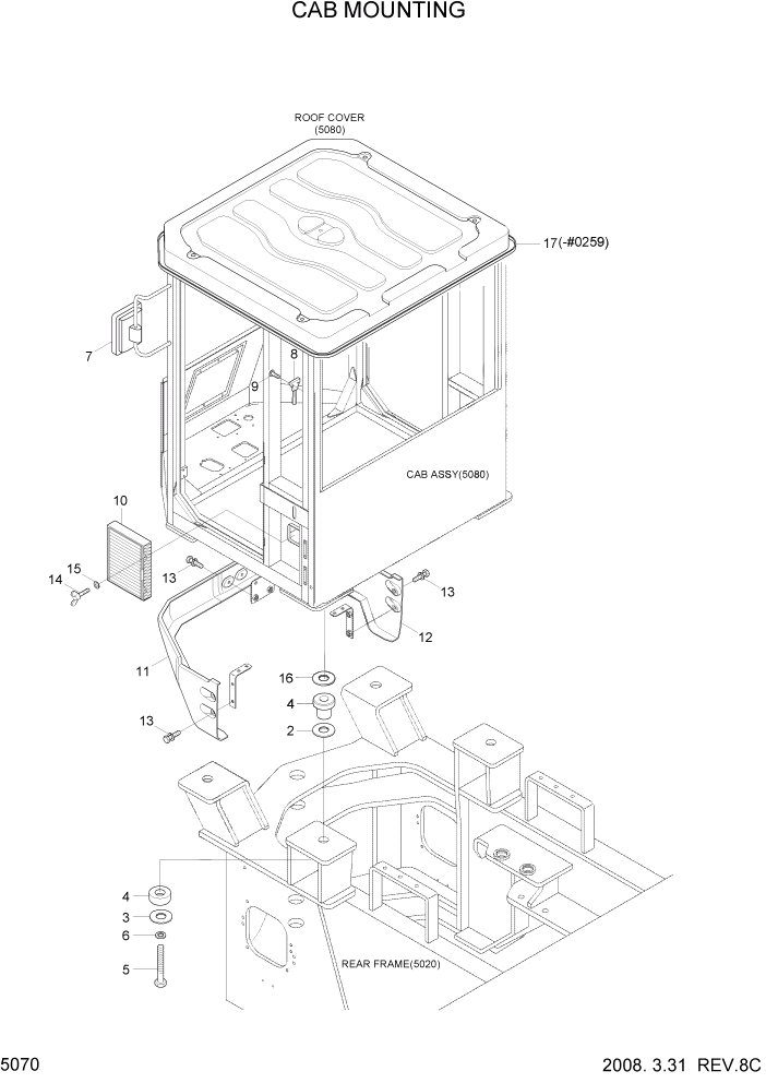 Схема запчастей Hyundai HL780-7A - PAGE 5070 CAB MOUNTING СТРУКТУРА