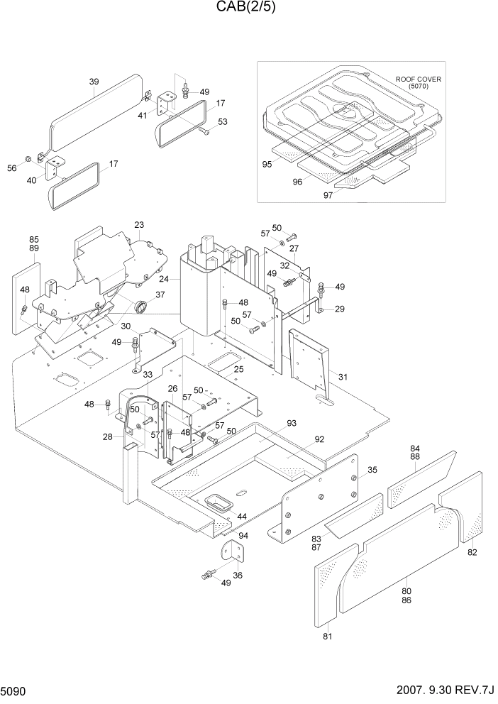 Схема запчастей Hyundai HL780-7A - PAGE 5090 CAB(2/5) СТРУКТУРА