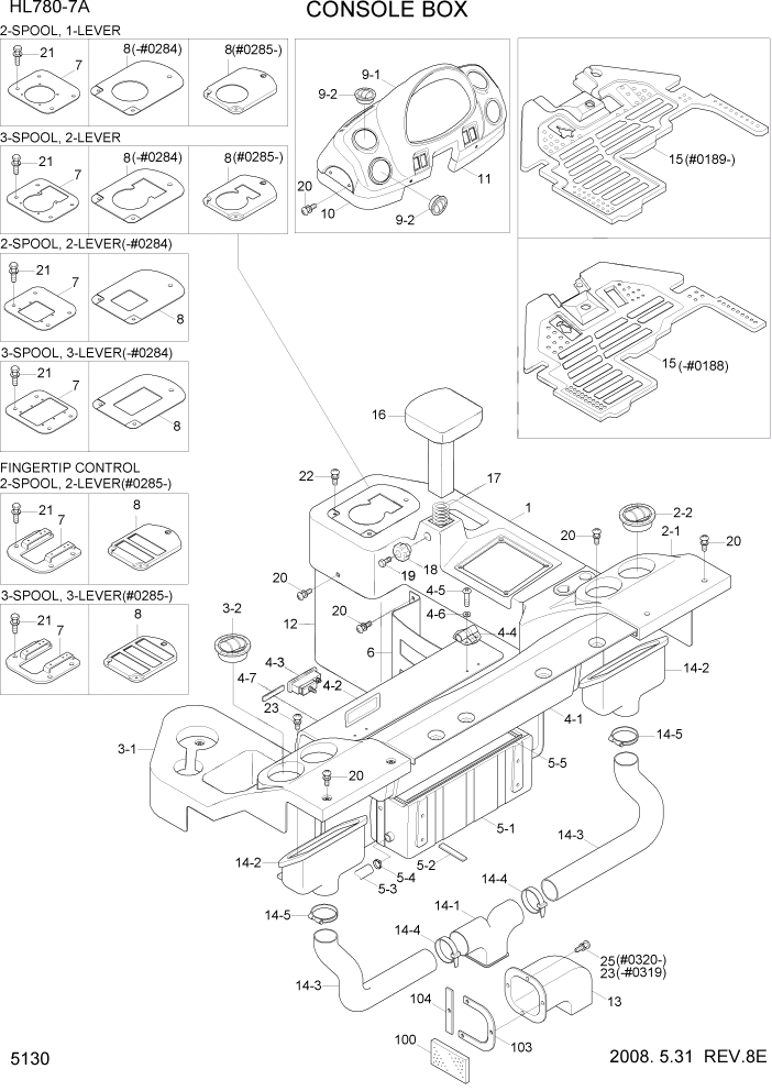 Схема запчастей Hyundai HL780-7A - PAGE 5130 CONSOLE BOX СТРУКТУРА