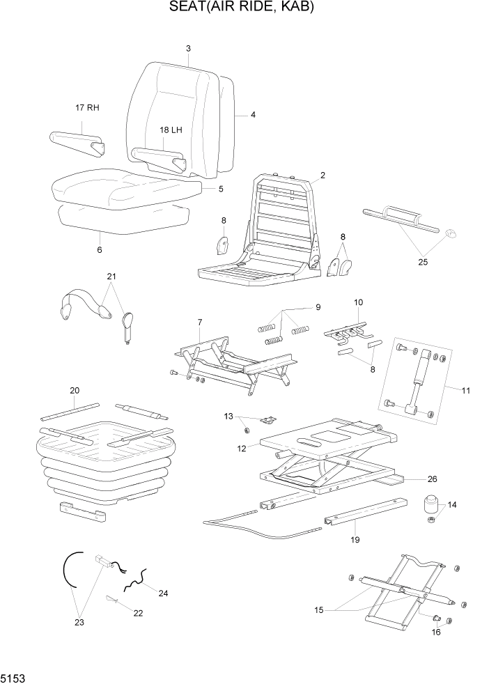 Схема запчастей Hyundai HL780-7A - PAGE 5153 SEAT(AIR RIDE, KAB) СТРУКТУРА