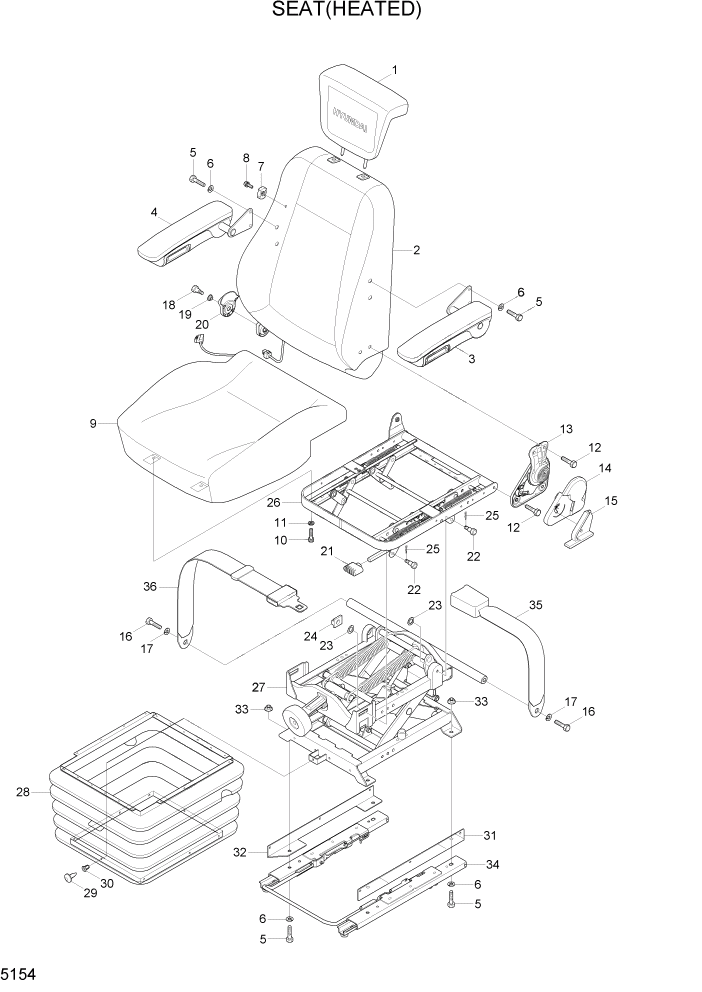 Схема запчастей Hyundai HL780-7A - PAGE 5154 SEAT(HEATED) СТРУКТУРА