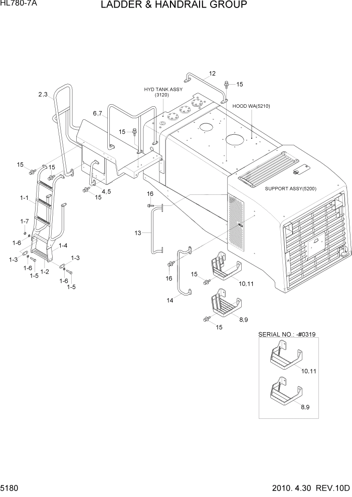 Схема запчастей Hyundai HL780-7A - PAGE 5180 LADDER & HANDRAIL GROUP СТРУКТУРА